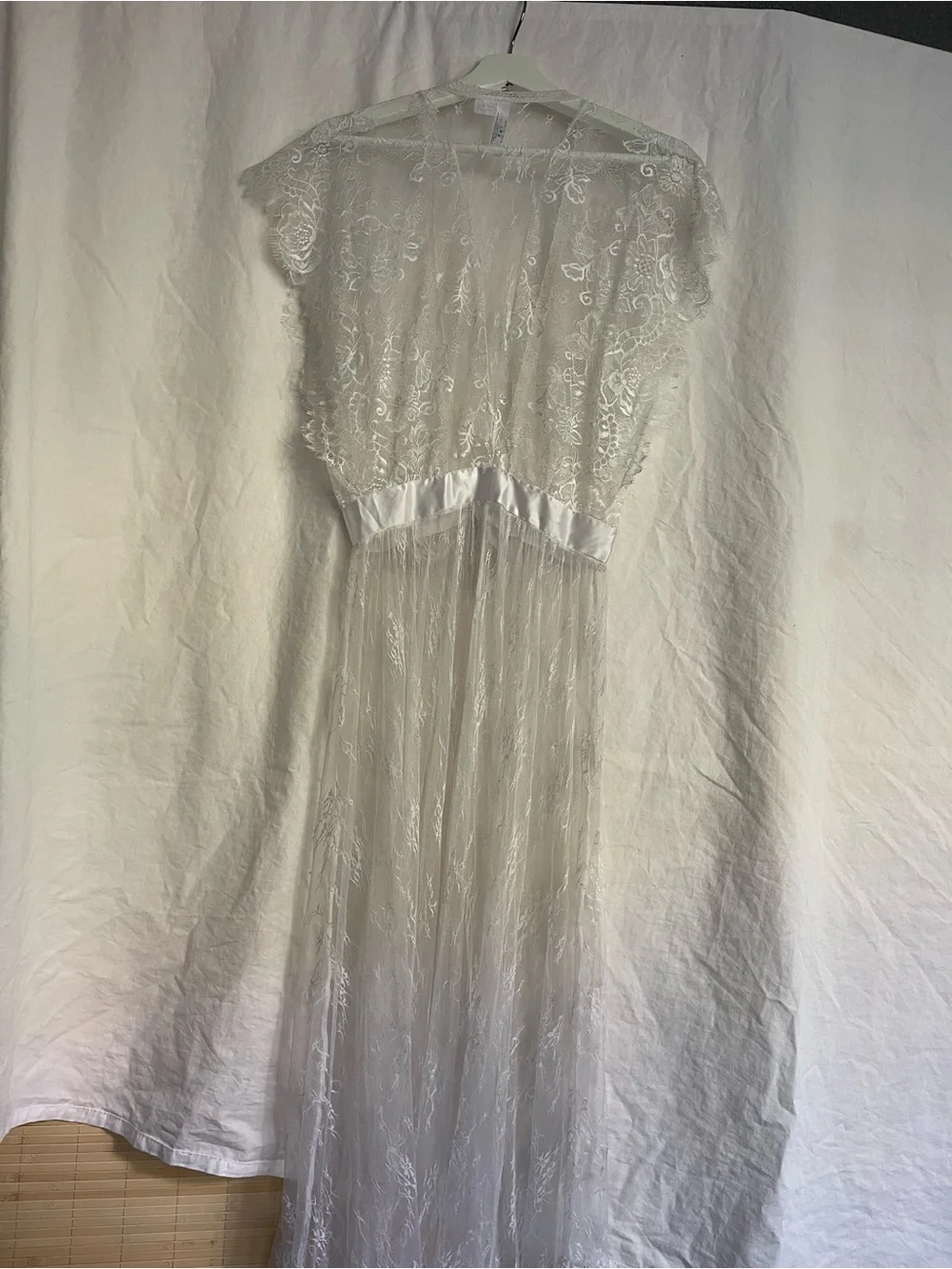 Dreamgirl Vintage Sheer Long Lace Robe Coquette Angelic Bridal Whimsical Size S
